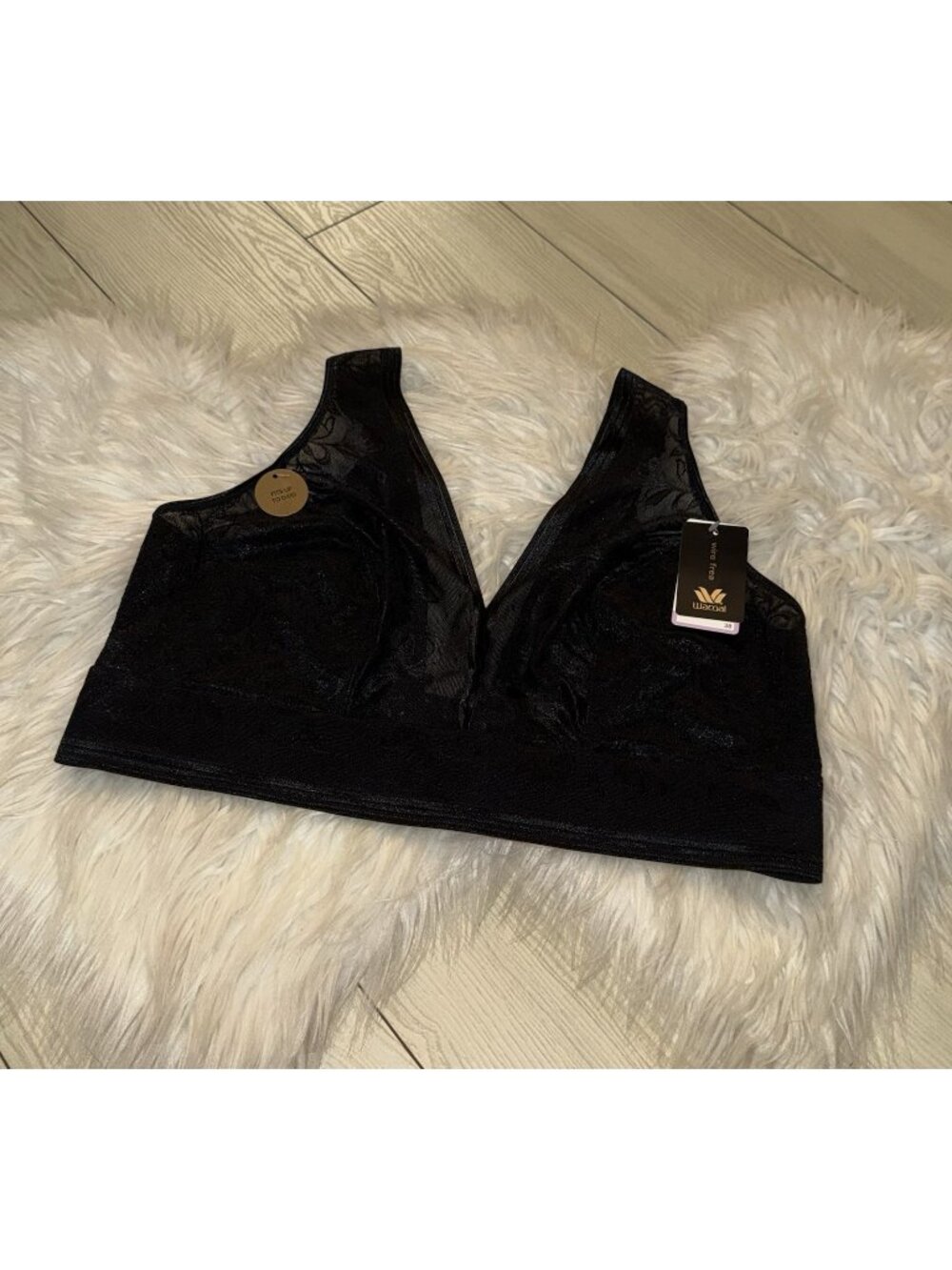 Wacoal 810340 Net Effect Soft Cup Bra Bralette Lace WF Womens 38 Black New Nwt